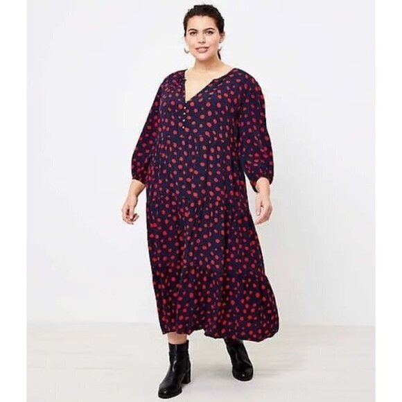 LOFT Dresses & Skirts - Loft Women's Dotted Tiered Midi Dress - Large